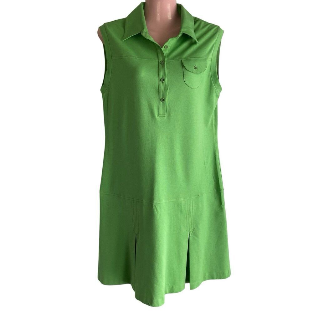 Theory Dress Women's Large Dasha Green Polo Tennis Mini Pleated Casual Lunch NWT